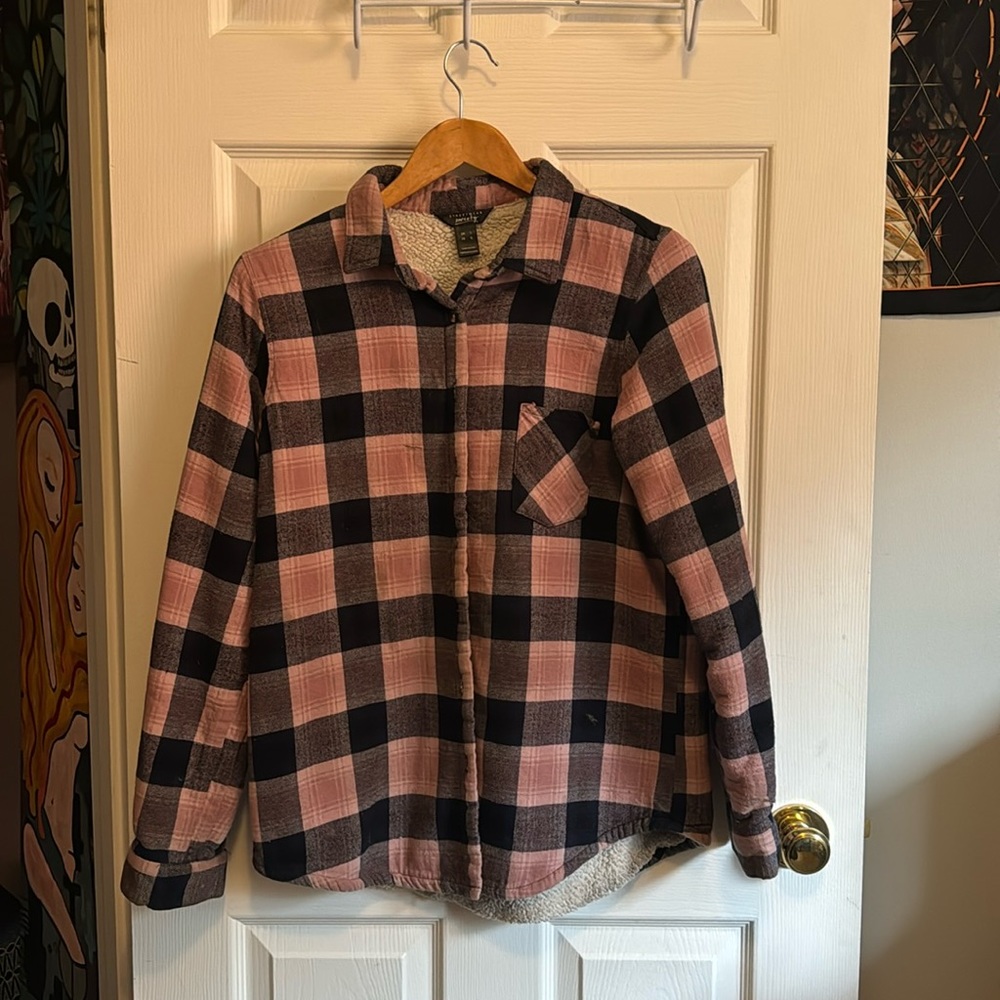 Streetwear society pink and black plaid fleece lined